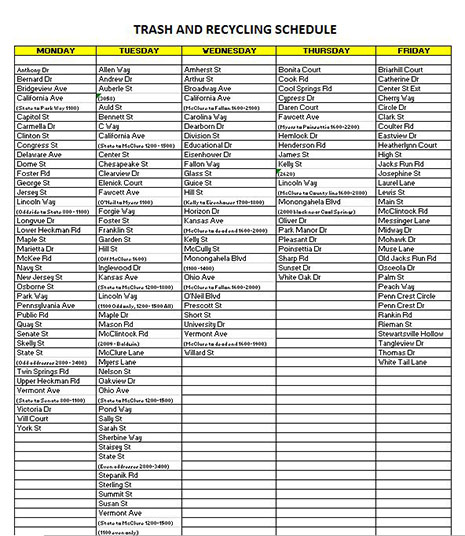 Trash And Recycling Schedule